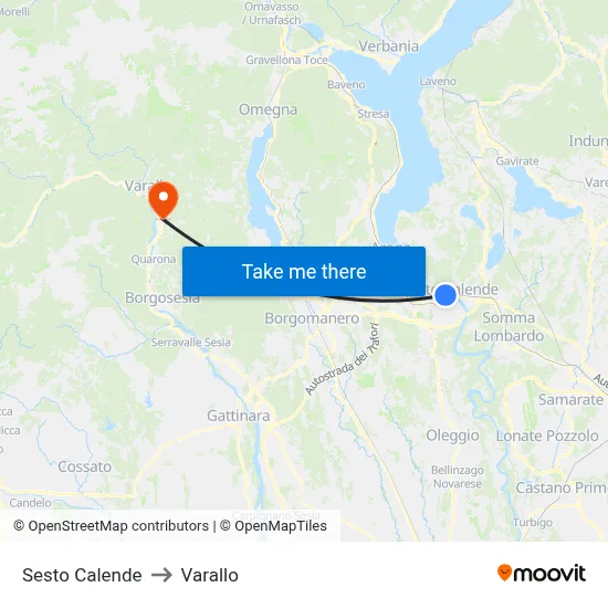 Sesto Calende to Varallo map