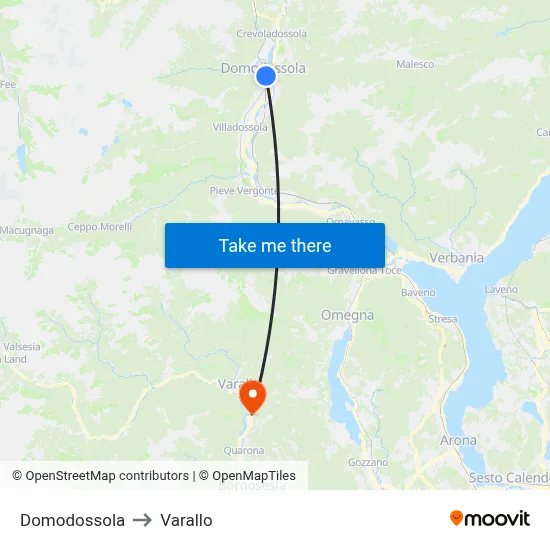 Domodossola to Varallo map