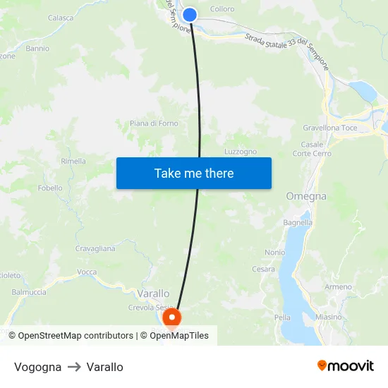 Vogogna to Varallo map