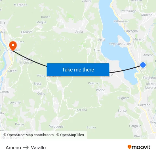 Ameno to Varallo map