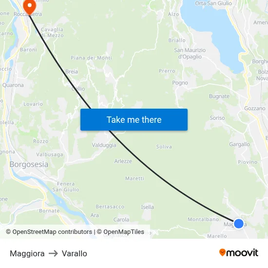 Maggiora to Varallo map