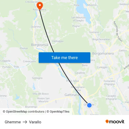 Ghemme to Varallo map
