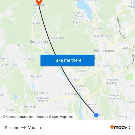 Sizzano to Varallo map