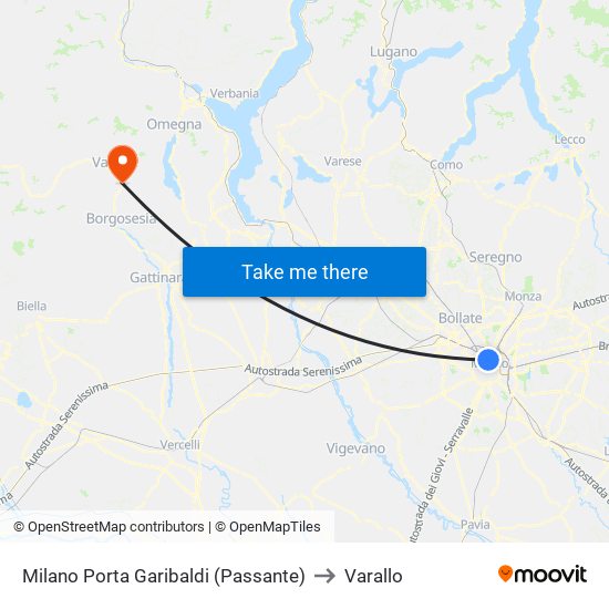 Milano Porta Garibaldi (Passante) to Varallo map
