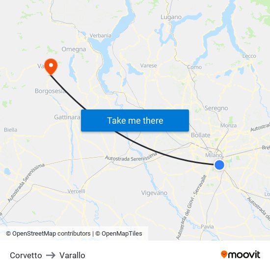 Corvetto to Varallo map