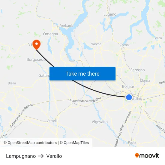 Lampugnano to Varallo map
