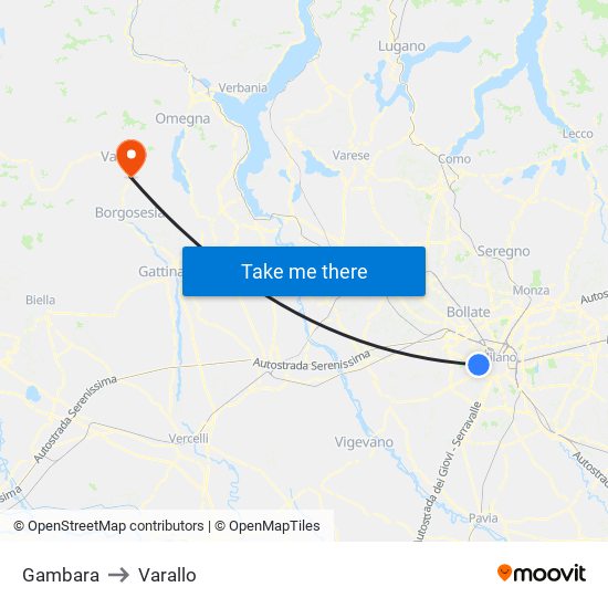 Gambara to Varallo map