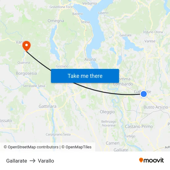 Gallarate to Varallo map