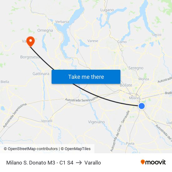 Milano S. Donato M3 - C1 S4 to Varallo map