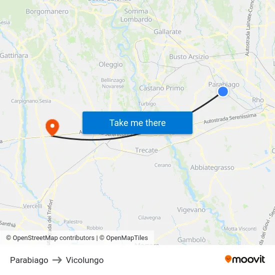 Parabiago to Vicolungo map
