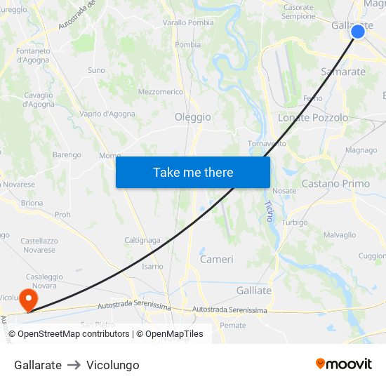 Gallarate to Vicolungo map