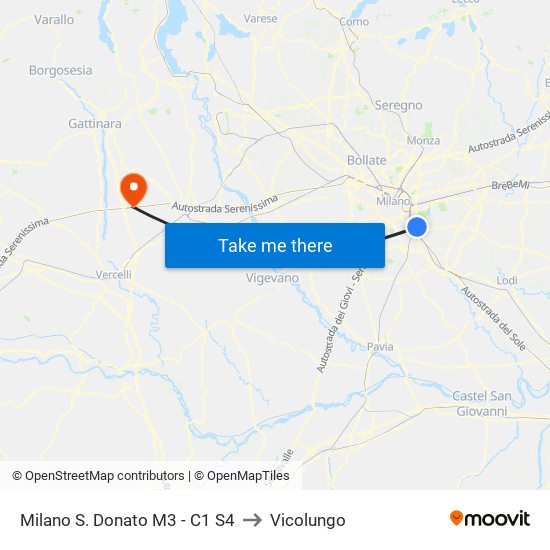 Milano S. Donato M3 - C1 S4 to Vicolungo map