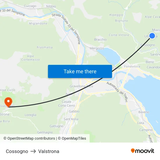 Cossogno to Valstrona map