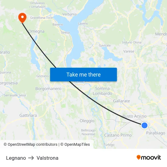 Legnano to Valstrona map