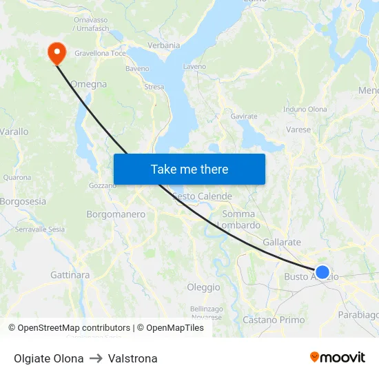 Olgiate Olona to Valstrona map