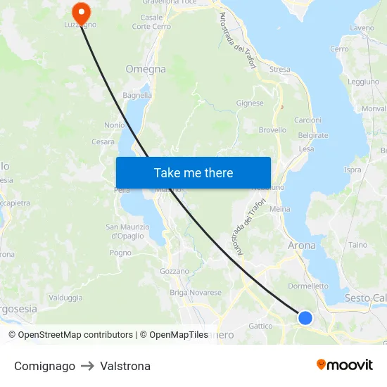Comignago to Valstrona map
