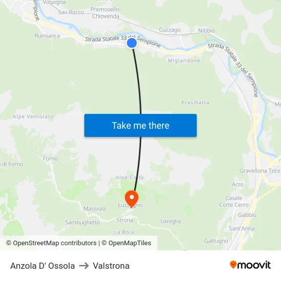 Anzola d'Ossola to Valstrona map