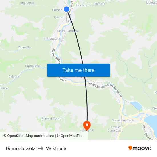 Domodossola to Valstrona map