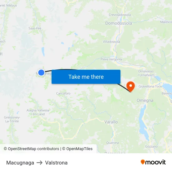 Macugnaga to Valstrona map