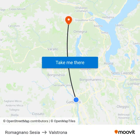 Romagnano Sesia to Valstrona map