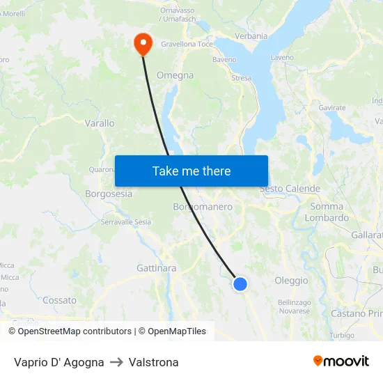 Vaprio D' Agogna to Valstrona map
