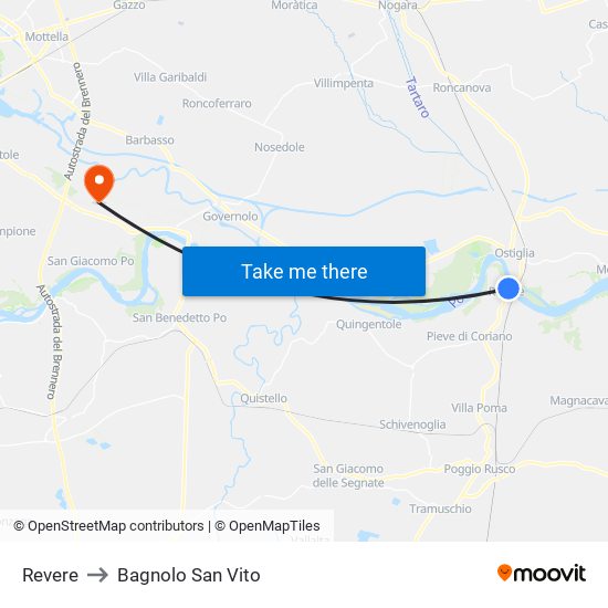 Revere to Bagnolo San Vito map