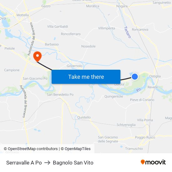 Serravalle A Po to Bagnolo San Vito map
