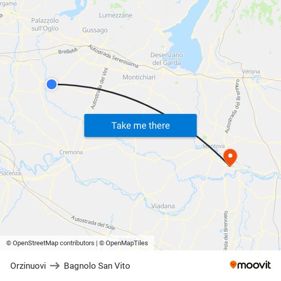 Orzinuovi to Bagnolo San Vito map