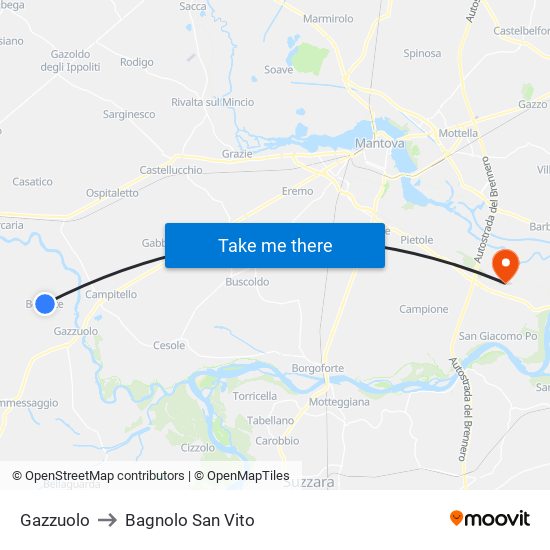 Gazzuolo to Bagnolo San Vito map