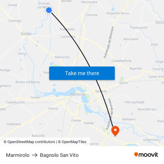 Marmirolo to Bagnolo San Vito map