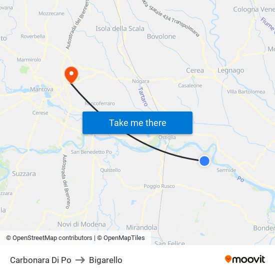 Carbonara Di Po to Bigarello map