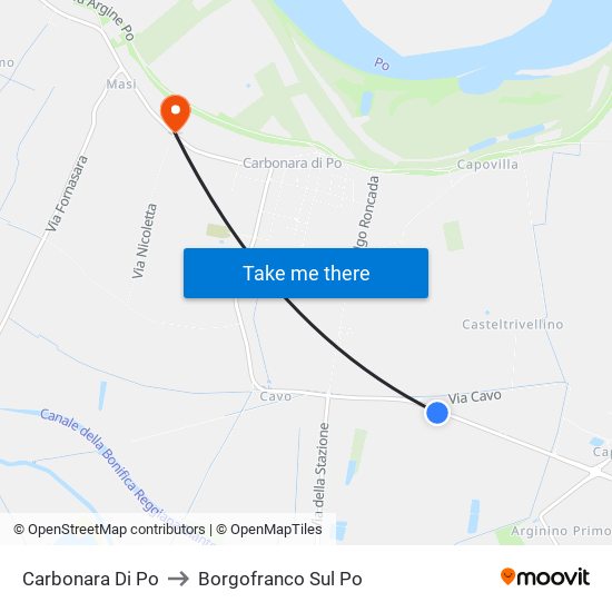 Carbonara Di Po to Borgofranco Sul Po map