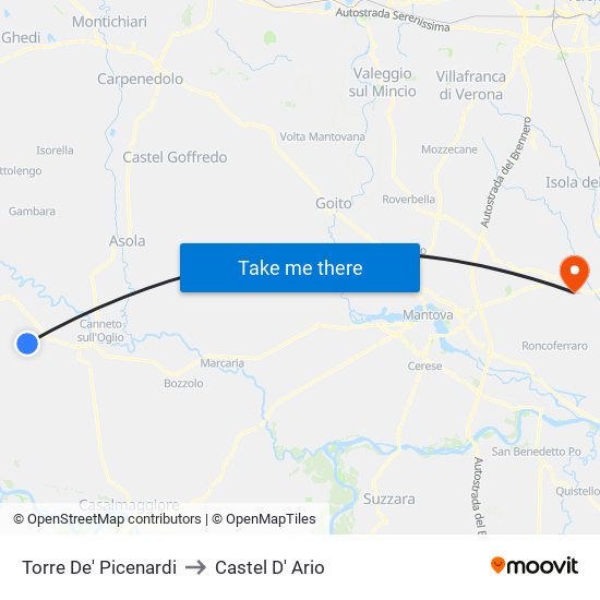 Torre De' Picenardi to Castel D' Ario map
