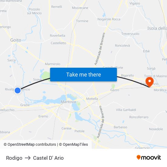 Rodigo to Castel D' Ario map