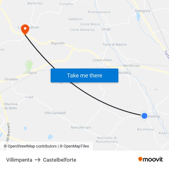 Villimpenta to Castelbelforte map