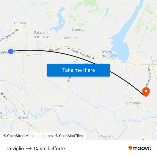 Treviglio to Castelbelforte map