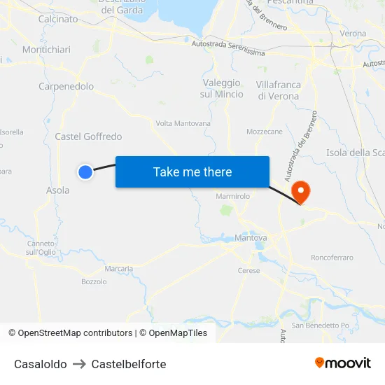 Casaloldo to Castelbelforte map