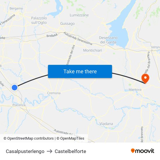 Casalpusterlengo to Castelbelforte map