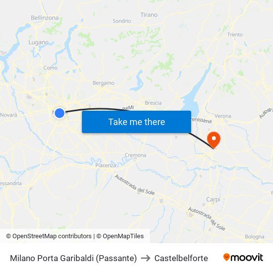 Milano Porta Garibaldi (Passante) to Castelbelforte map