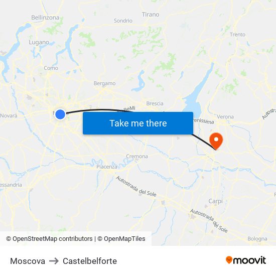 Moscova to Castelbelforte map