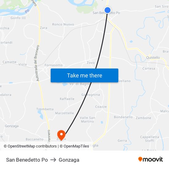 San Benedetto Po to Gonzaga map