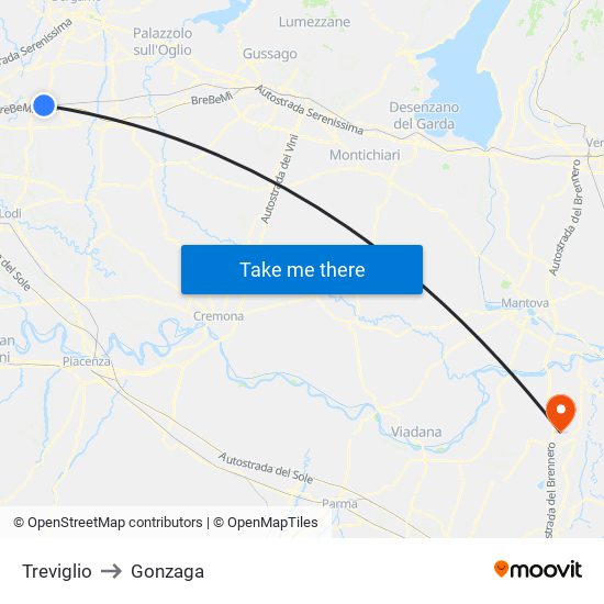 Treviglio to Gonzaga map
