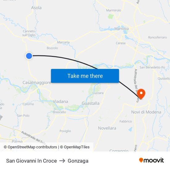 San Giovanni In Croce to Gonzaga map