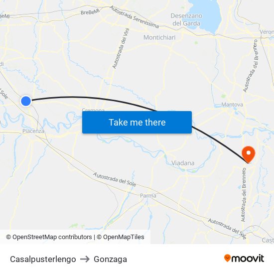 Casalpusterlengo to Gonzaga map