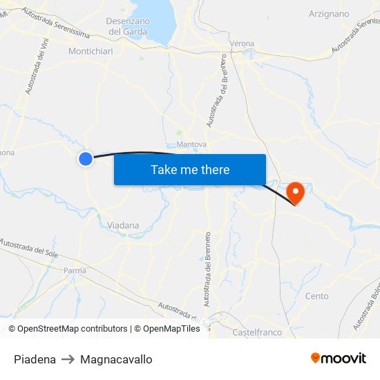 Piadena to Magnacavallo map