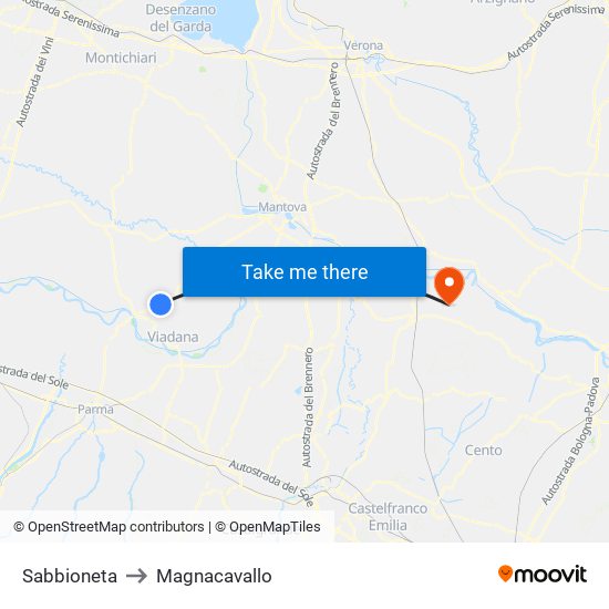 Sabbioneta to Magnacavallo map