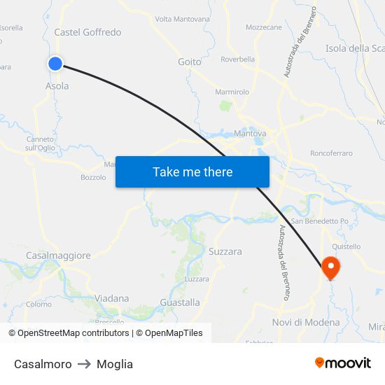 Casalmoro to Moglia map