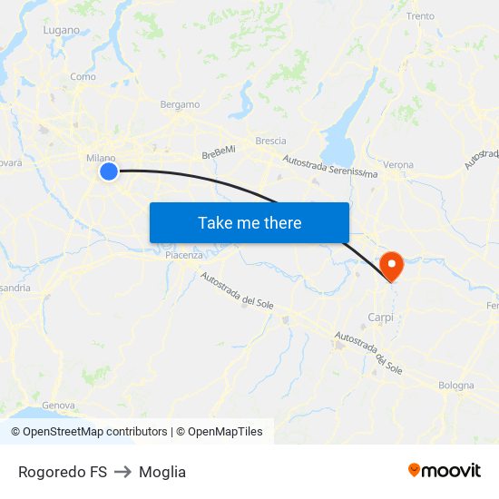 Rogoredo FS to Moglia map