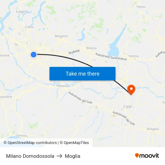 Milan Domodossola to Moglia map
