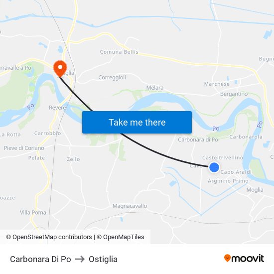 Carbonara Di Po to Ostiglia map